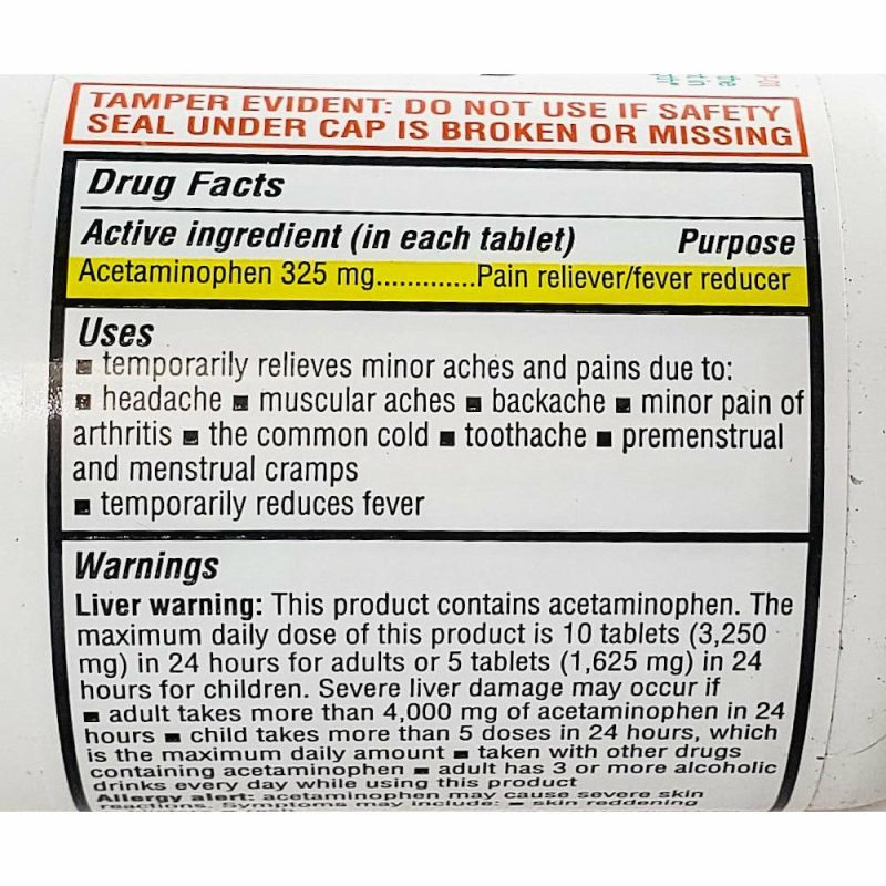 Acetaminophen 325 mg 100 Tablets by Rugby Ingredients