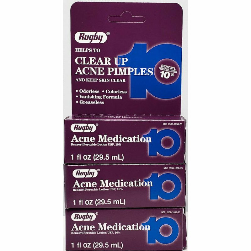 Acne Medication Lotion (Benzoyl Peroxide 10%) 1 fl oz by Rugby (3 Pack)