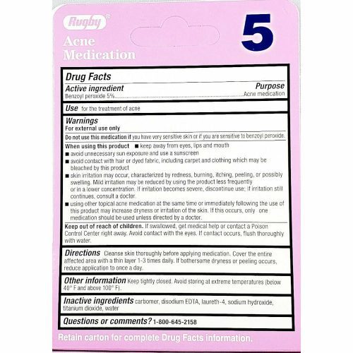 Acne Medication Benzoyl Peroxide 5 by Rugby Drug Facts