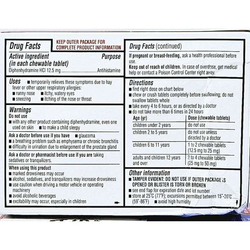 Allergy Relief 20 Chewable Tablets Facts