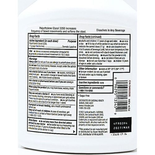 Clear Lax Polyethylene Glycol 3350 by Leader 3 Pack. Facts