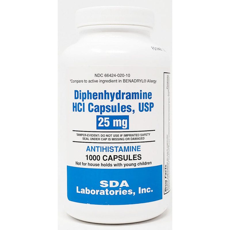 Diphenhydramine 25 mg 1000 Capsules by SDA