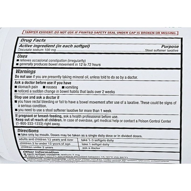 Docusate Sodium 100 mg 1000 Softgels by Major Facts