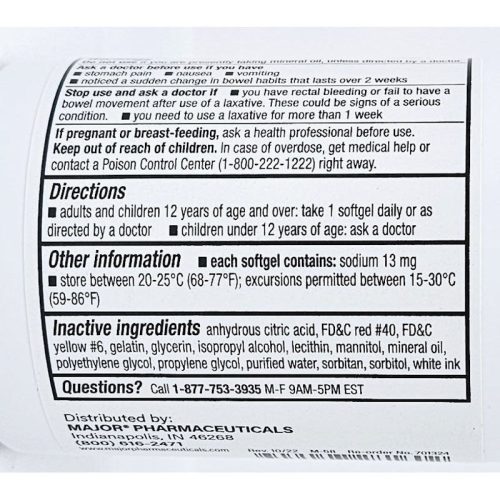 Docusate Sodium 250 mg 100 Softgels by Major Info