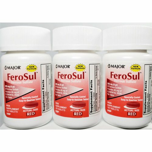 Major FeroSul (Ferrous Sulfate), 65 mg 100 Tablets (3 Pack)