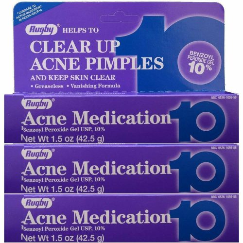 Acne Medication Benzoyl Peroxide Gel 10% 1.5 oz Each by Rugby  ( 3 Pack)